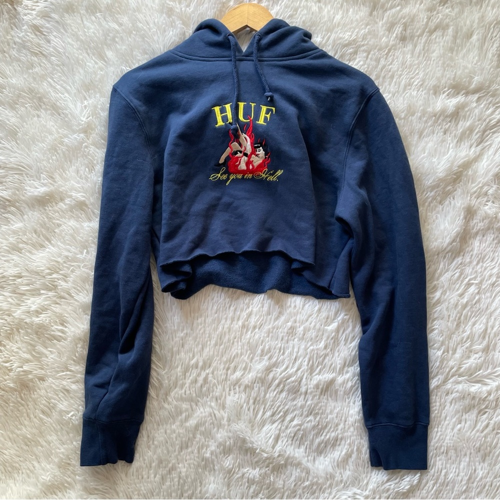 HUF See You in Hell cropped navy sweatshirt